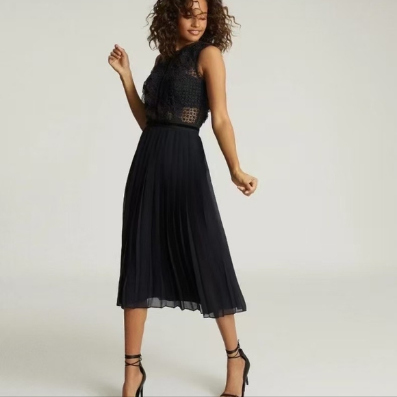 Reiss Tenley Lace Pleated Midi Dress